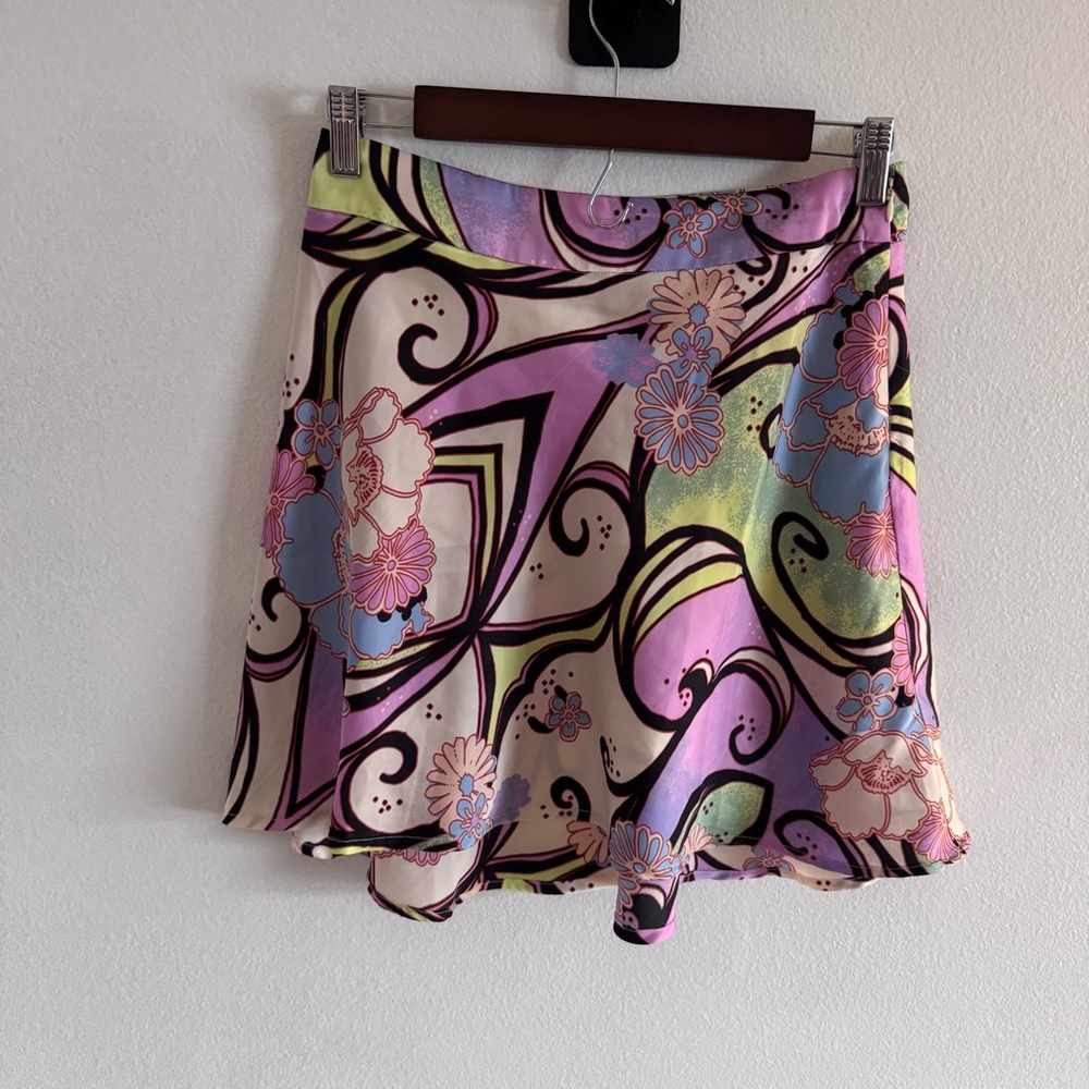 Free People Skirt Mini Skirt Hippie 70s Colorful Geometric Size 4 Groovy Floral